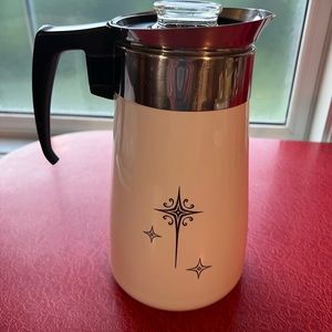 Vintage Corning Ware 9 Cup Coffee Percolator HTF Atomic Starburst Design